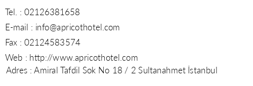 Apricot Hotel telefon numaralar, faks, e-mail, posta adresi ve iletiim bilgileri